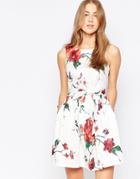 Closet Foral Bow Skater Dress - White And Red