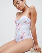 Lipsy Paneled Swimsuit In Floral Print - Multi
