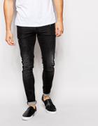 Asos Extreme Super Skinny Jeans With Abrasions - Washed Black