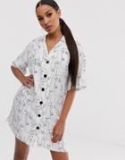 Asos Design Chuck On Mini Shirt Dress In Abstract Face Print-multi