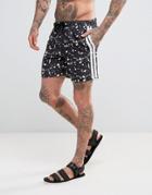 Asos Swim Shorts With Splatter Print In Mid Length - Black