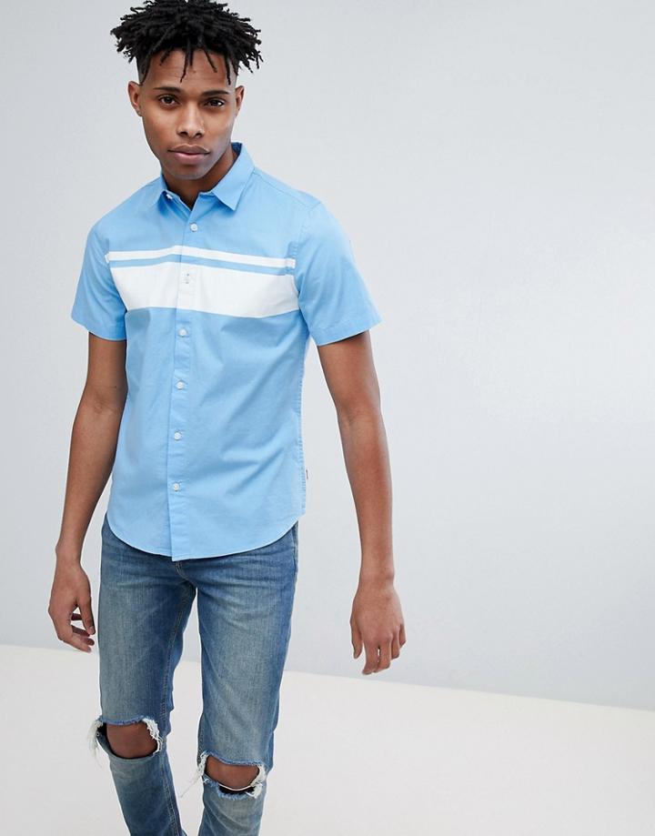 Only & Sons Short Sleeve Shirt With Panel Stripe - Blue