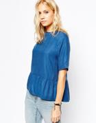 Just Female Anya Top In Washed Blue - Washed Blue