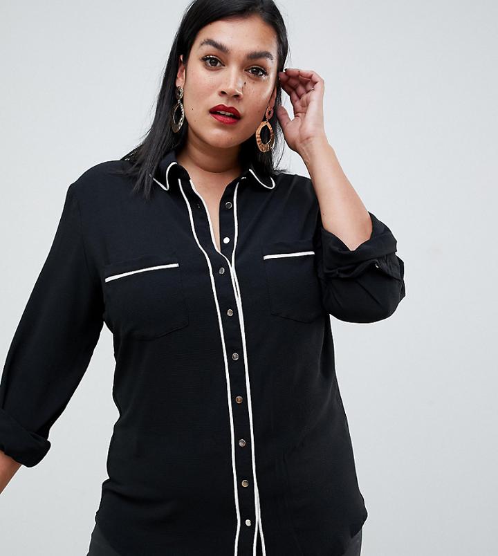 Boohoo Plus Contrast Binding Shirt In Black - Black