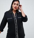 Boohoo Plus Contrast Binding Shirt In Black - Black