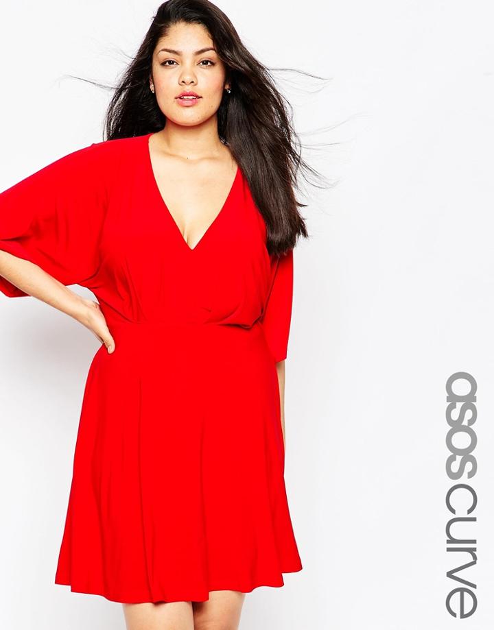 Asos Curve Mini Kimono Dress With Plunge Neck - Black