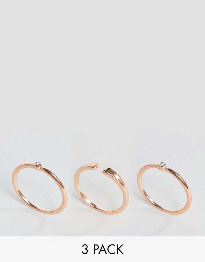 Asos Pack Of 3 Stacking Pinky Rings - Copper