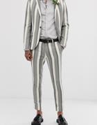 Twisted Tailor Cropped Tapered Suit Pants In Wide Stripe Stone - Stone
