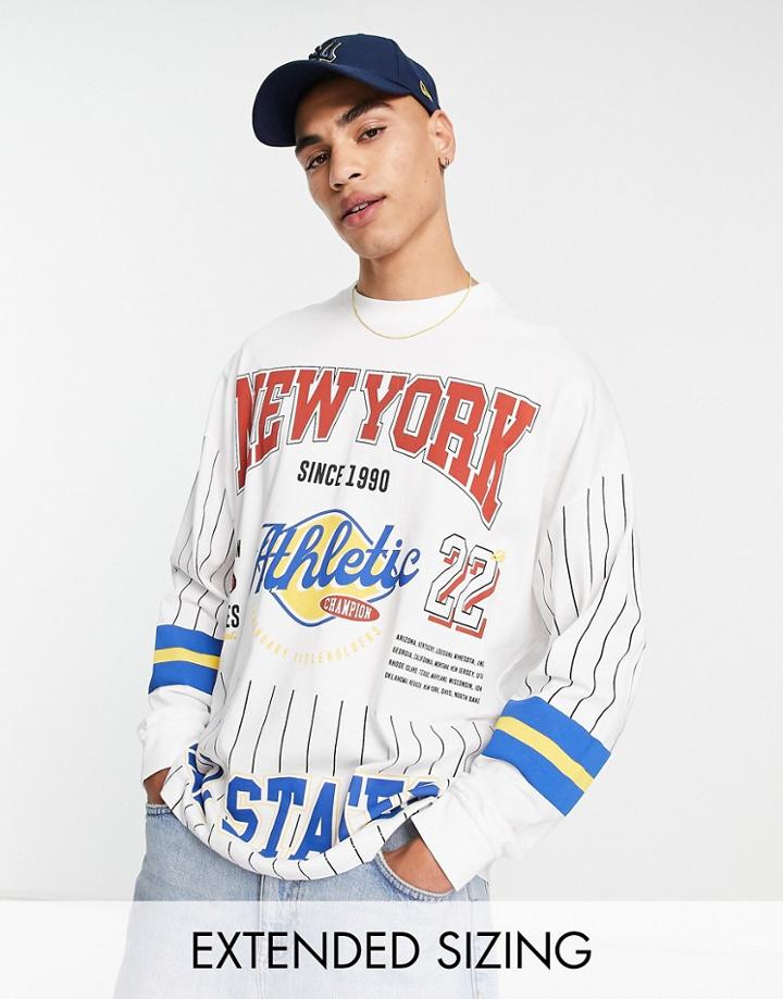 Asos Design Oversized Long Sleeve T-shirt With Varsity Badge Prints In White