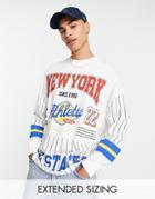 Asos Design Oversized Long Sleeve T-shirt With Varsity Badge Prints In White