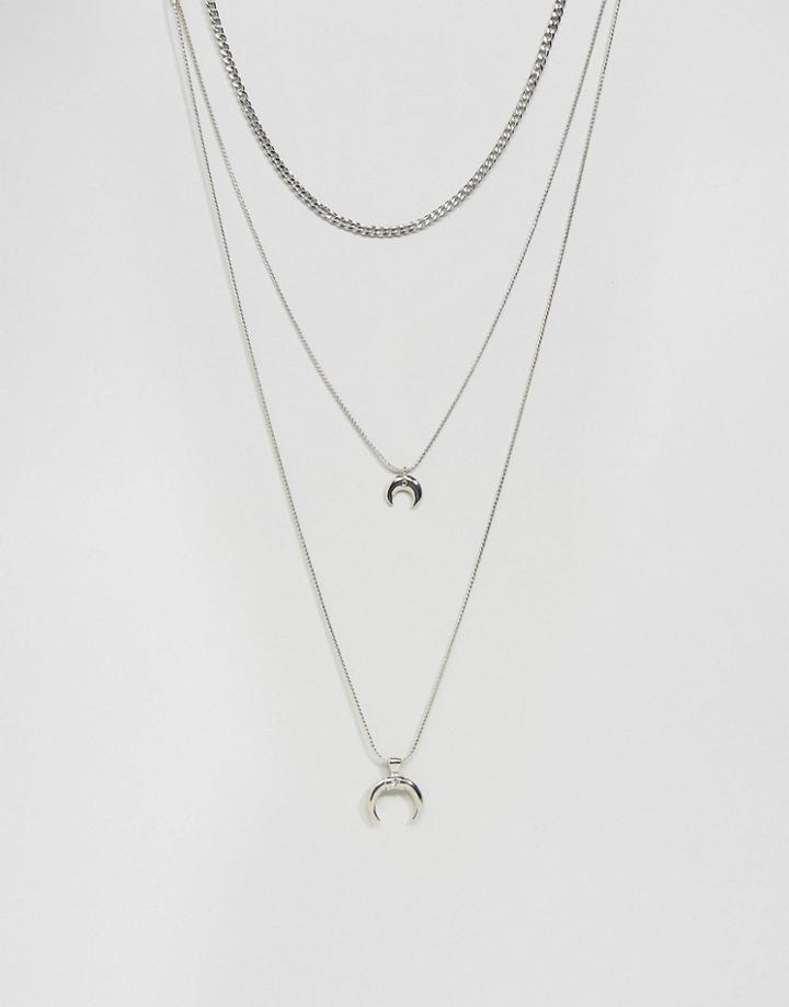 Designb London Delicate Layering Horn Chokers & Pendant - Silver