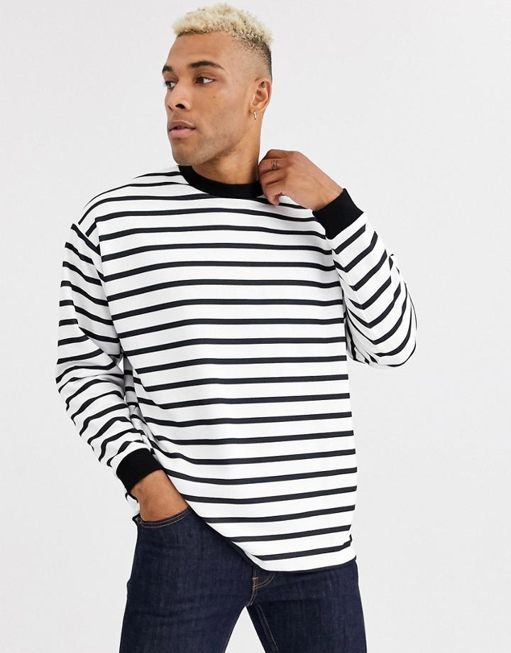 Asos Design Oversized Longline Sweatshirt In Black & White Stripes