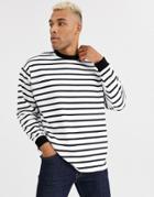 Asos Design Oversized Longline Sweatshirt In Black & White Stripes