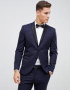 Selected Homme Navy Tuxedo Suit Jacket With Satin Lapel In Slim Fit - Navy