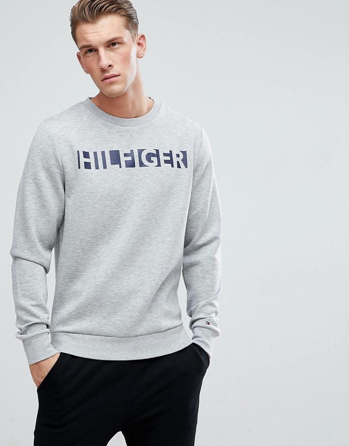 Tommy Hilfiger Crew Sweatshirt Block Logo In Gray Heather - Gray