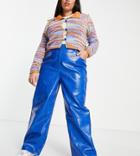 Collusion Plus Croc Effect Faux Leather Straight Leg Pants In Blue
