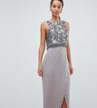Asos Design Tall Exclusive Fringe Embellished Pencil Dress - Gray