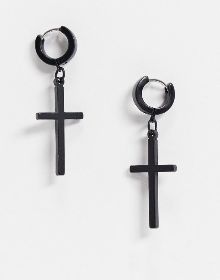 Asos Design Hoop Earrings With Crosses In Black