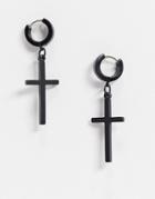 Asos Design Hoop Earrings With Crosses In Black