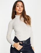Vila Recycled Knit Sweater With High Neck And Frill Detail In Cream-white