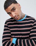 Asos Design Relaxed Long Sleeve T-shirt With Tonal Retro Stripe - Black