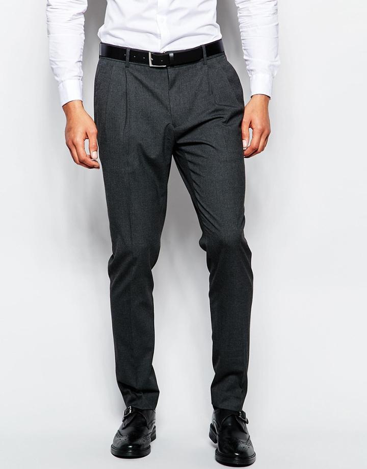 Asos Smart Pants With Pleats - Gray