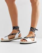 Juicy Couture Leather Tie Ankle Flat Sandals-white