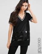 Asos Tall Longline Top With Varsity Tipping And Stripe Print - Gray