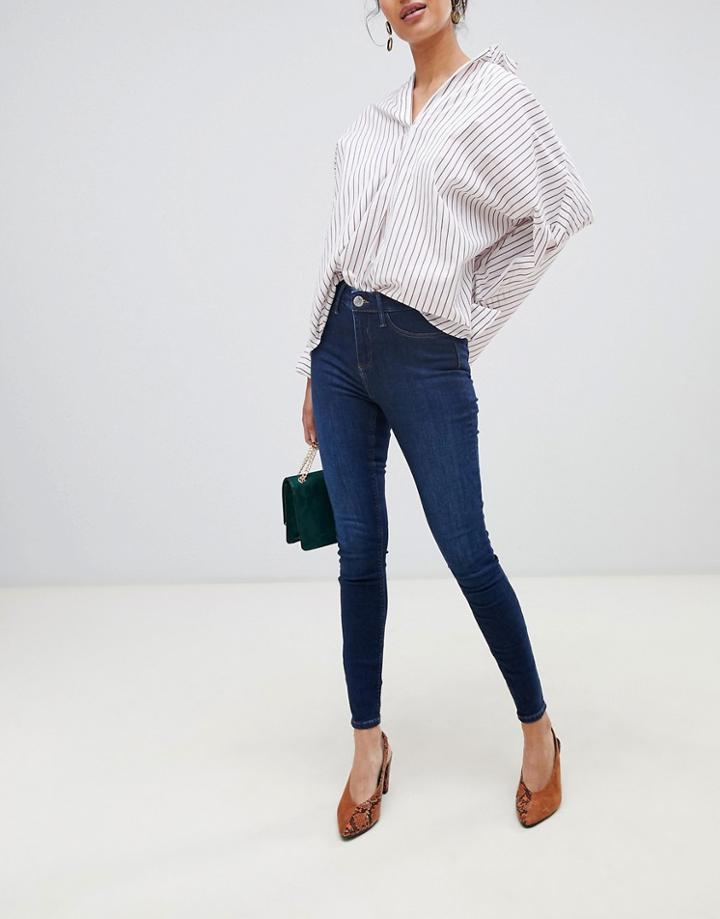 River Island Molly Mid Rise Skinny Jeggings In Dark Wash-blue