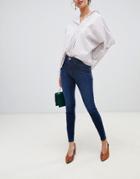 River Island Molly Mid Rise Skinny Jeggings In Dark Wash-blue