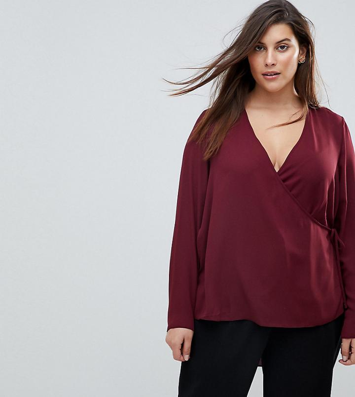 Asos Curve Clean Wrap Dip Back Top - Red