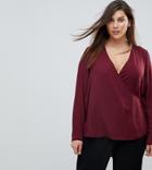 Asos Curve Clean Wrap Dip Back Top - Red