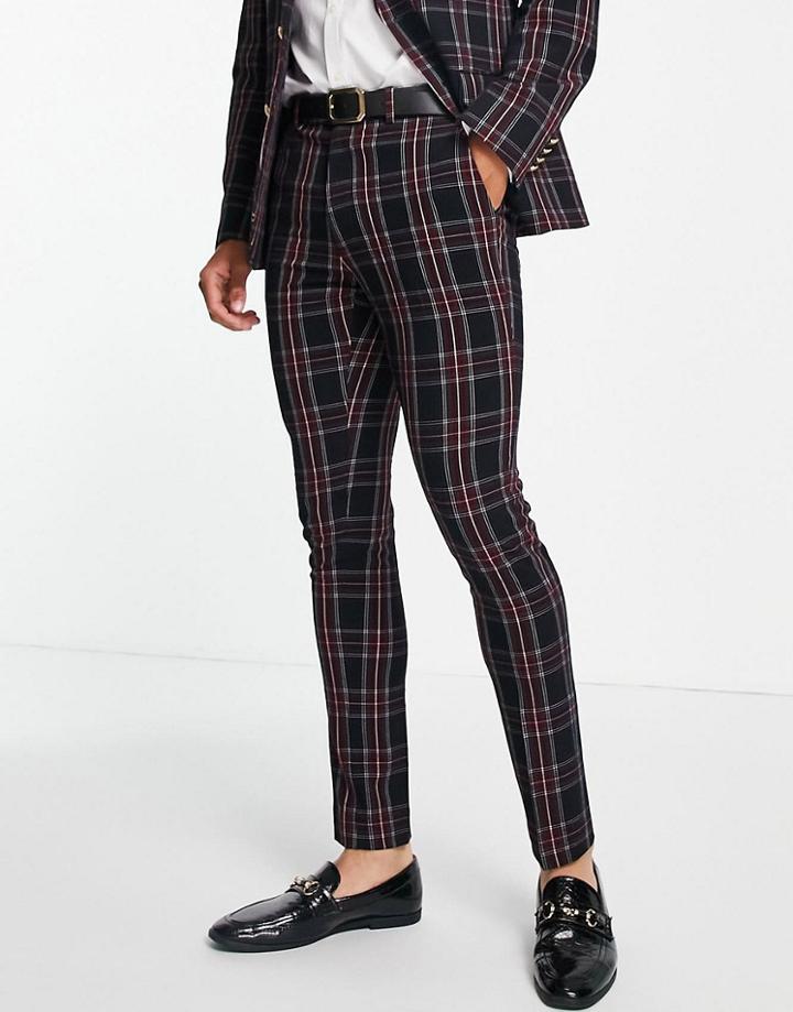 Asos Design Skinny Suit Pants In Green Tartan Check With Gold Button