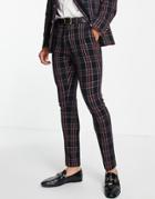 Asos Design Skinny Suit Pants In Green Tartan Check With Gold Button