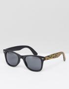 Asos Square Sunglasses In Black With Leopard Arms - Black