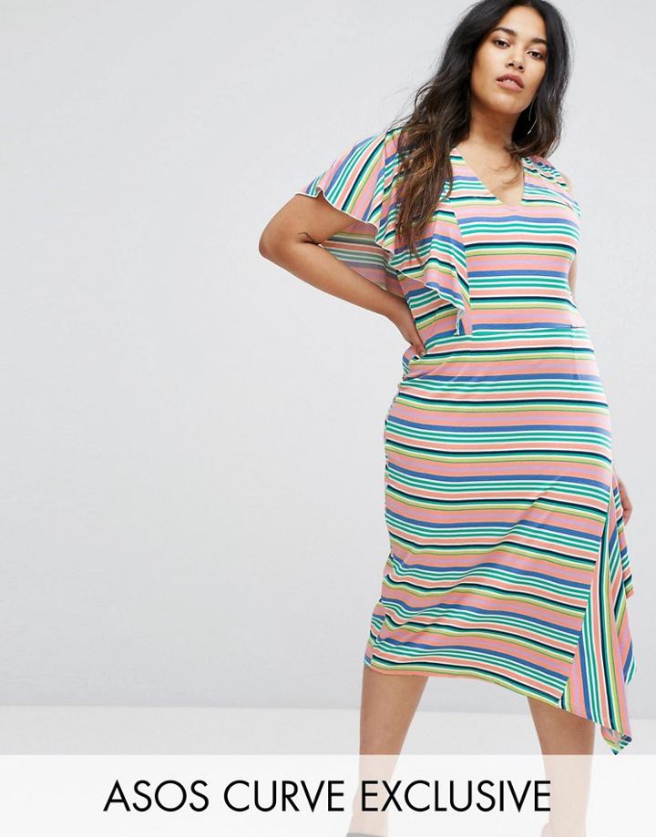Asos Curve Bright Stripe Tea Dress - Multi