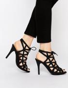 Warehouse Lace Up Caged Heeled Sandals - Black
