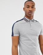 Asos Design Polo Shirt With Contrast Shoulder Panels And Collar Taping In Gray - Gray