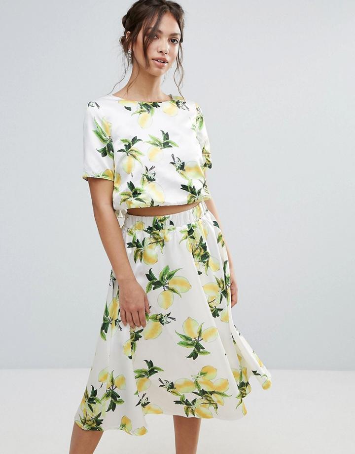 Amy Lynn Lemon Print Crop Top - White