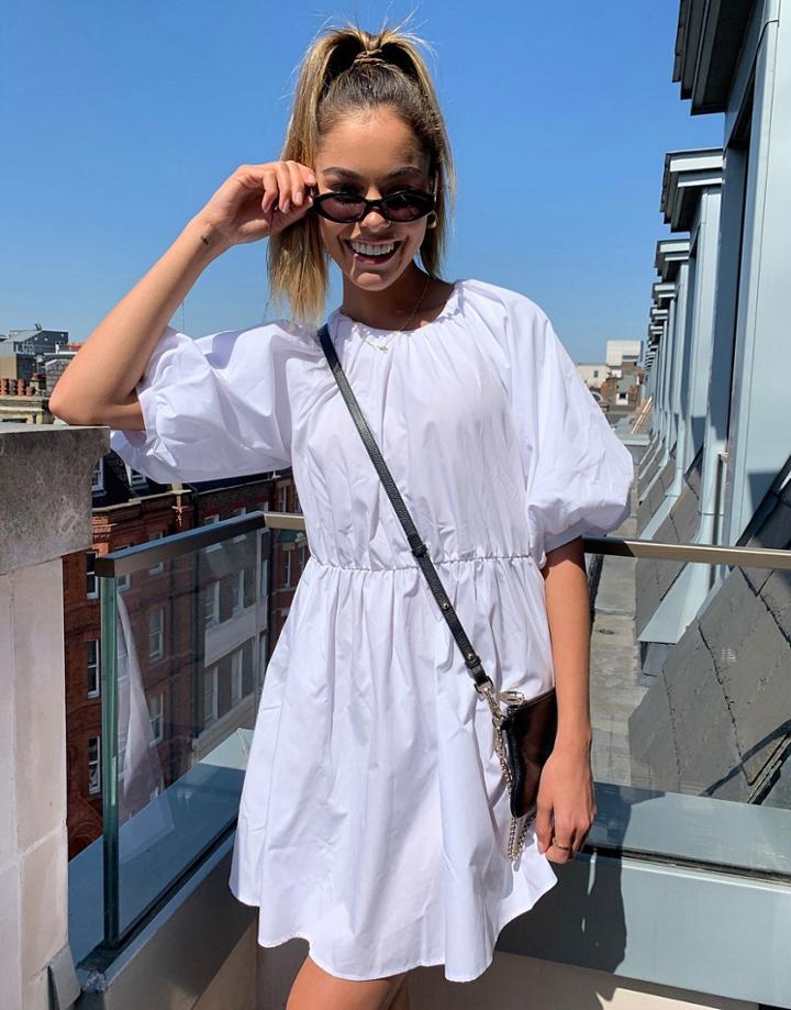 Asos Design Cotton Poplin Smock Mini Dress In White