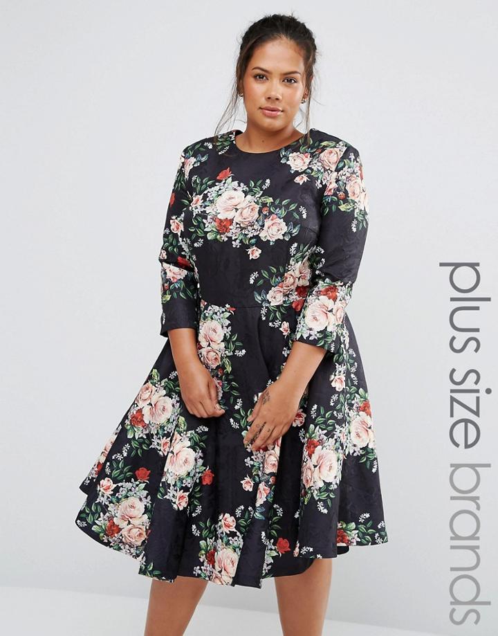 Chi Chi London Plus Floral Printed Midi Dress - Black