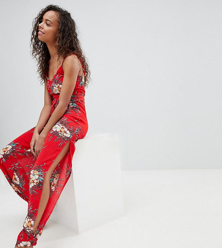 Parisian Petite Floral Cami Jumpsuit - Red
