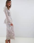 Asos Edition Embellished Showgirl Midi Dress With Faux Feathers - Silver