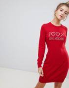 Love Moschino Logo Sweater Dress In Wool Cashmere Blend - Red