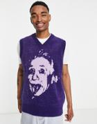 Vintage Supply Knitted Vest In Blue With Einstein Print