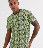 Only & Sons Snake Print T-shirt In Neon-black