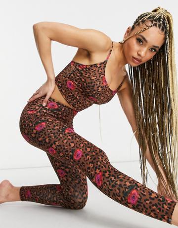 Onzie High Waisted Yoga 7/8 Leggings In Floral Leopard-multi