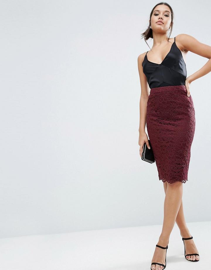 Asos Corded Lace Pencil Skirt - Purple