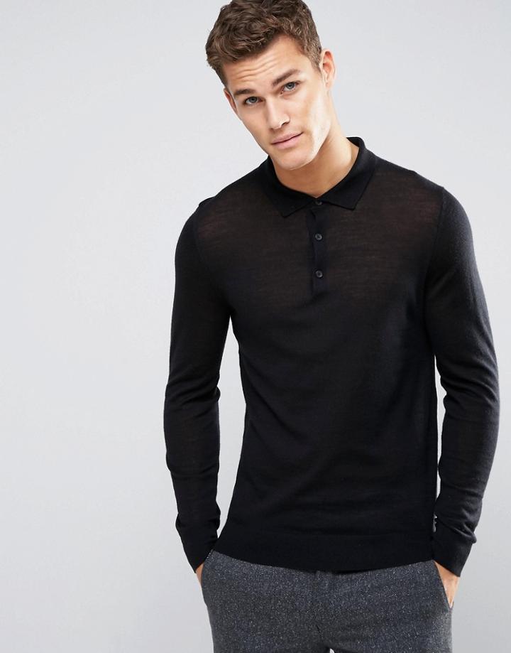 Hugo By Hugo Boss Knit Polo Merino - Black