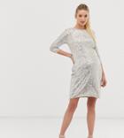 Tfnc Maternity Mini 3/4 Length Sleeve Sequin Dress In Silver